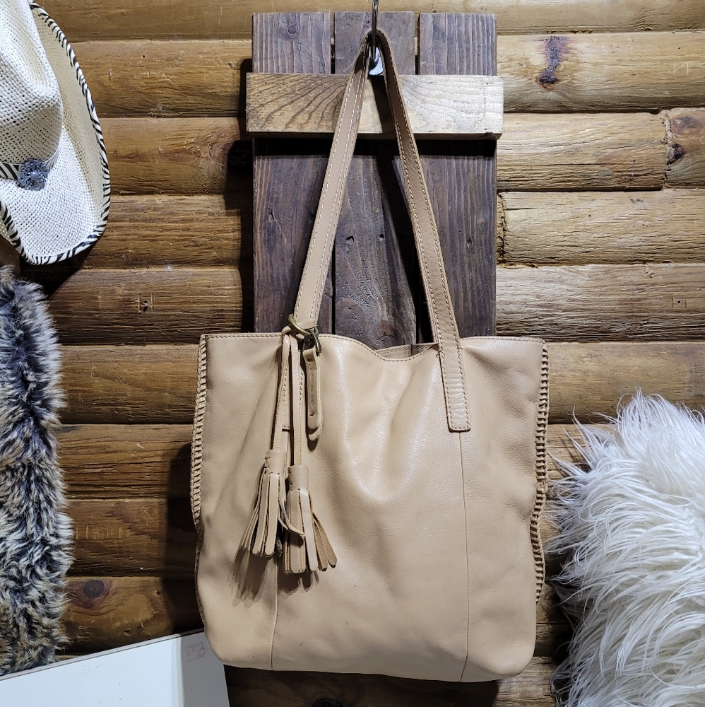 Lucky Brand Tan Leather Tote with Tassel Accent
